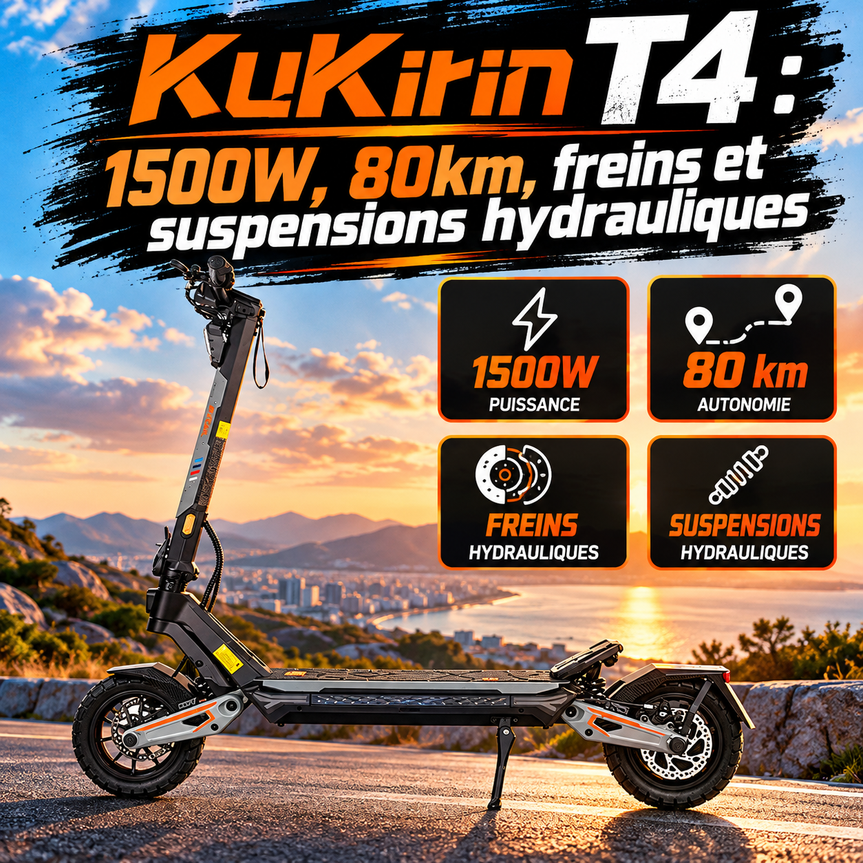 KuKirin T4 : unboxing,1500W, 80km, freins et suspensions hydrauliques